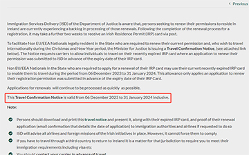 「​爱尔兰移民」圣诞期间，居留许可(IRP卡)过期也可正常出行