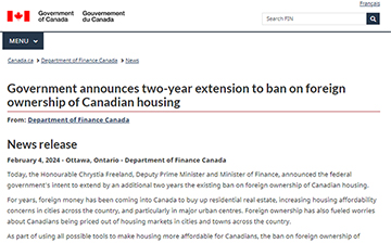「加拿大移民」宣布海外买家购房禁令延长至2027年！