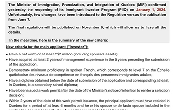 「加拿大移民」魁省投资移民将于2024年1月1日重新开放！