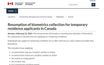 「加拿大移民」加拿大境内签证恢复指纹采集，部分人群现需打指纹