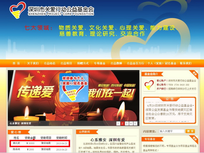 谢炎武心系芦山,为灾区捐款3万元